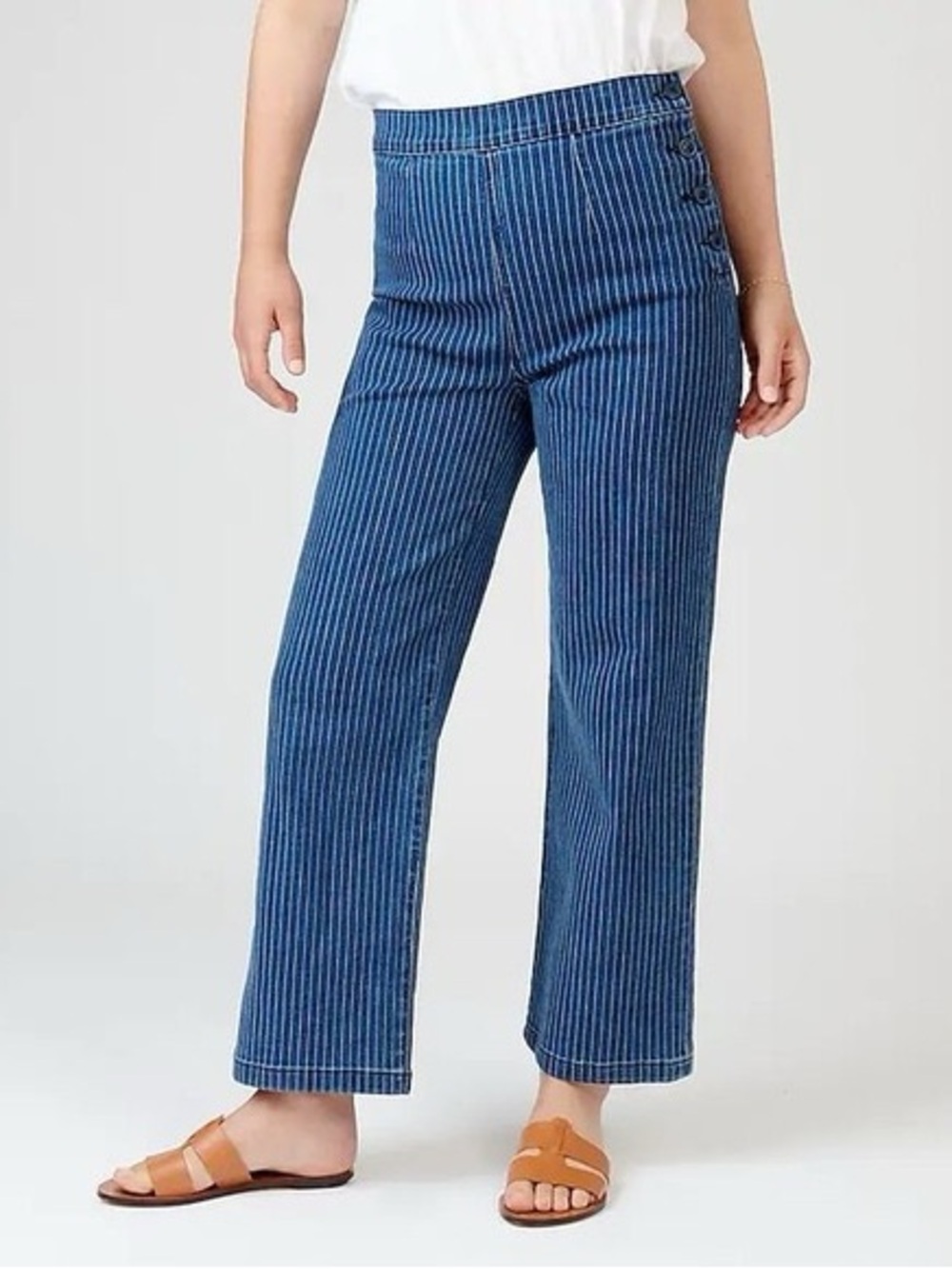 J Crew Vintage Denim Pinstripe slim wide leg trousers button closure size 24 - Picture 3 of 12